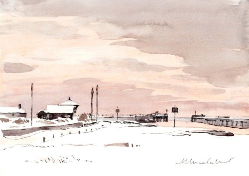 Sunset over The Harbour Entrance at Southwold  - Fine Art Print (5x7)